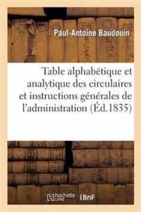 Table Alphabetique Et Analytique Des Circulaires Et Instructions Generales de l'Administration