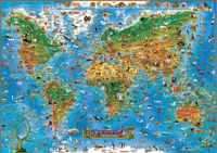 Animals of the World kids flat laminatedworl map animals - wereldkaart dieren engels