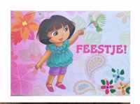 6x Dora kaart uitnodiging Feestje! - 6 enkele wenskaart