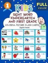 Sight Word Kindergarten and First Grade Colorful Picture Flash Cards English Finnish