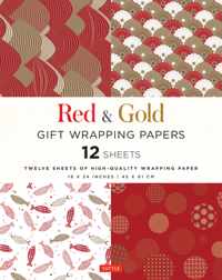Red & Gold Gift Wrapping Papers - 12 Sheets