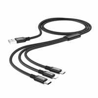 Hoco X14-3B 3 in 1 Charge&Synch Kabel Zwart Lightning+Micro+USB-C