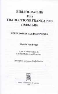 Bibliographie Des Traductions Francaises (1810-1840)