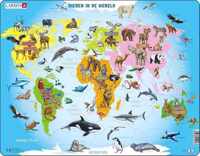 Larsen Puzzel Kaart - Dieren In De Wereld (28 Stukjes)