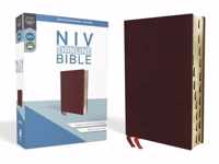 NIV, Thinline Bible, Bonded Leather, Burgundy, Red Letter, Thumb Indexed, Comfort Print