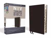 NIV, Thinline Reference Bible, Bonded Leather, Black, Red Letter, Thumb Indexed, Comfort Print