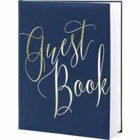 Gastenboek navy blauw/goud 20 x 25 cm - 22 paginas - 44 bladzijden - Bruiloft gastenboeken