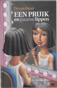 Een pruik en paarse lippen